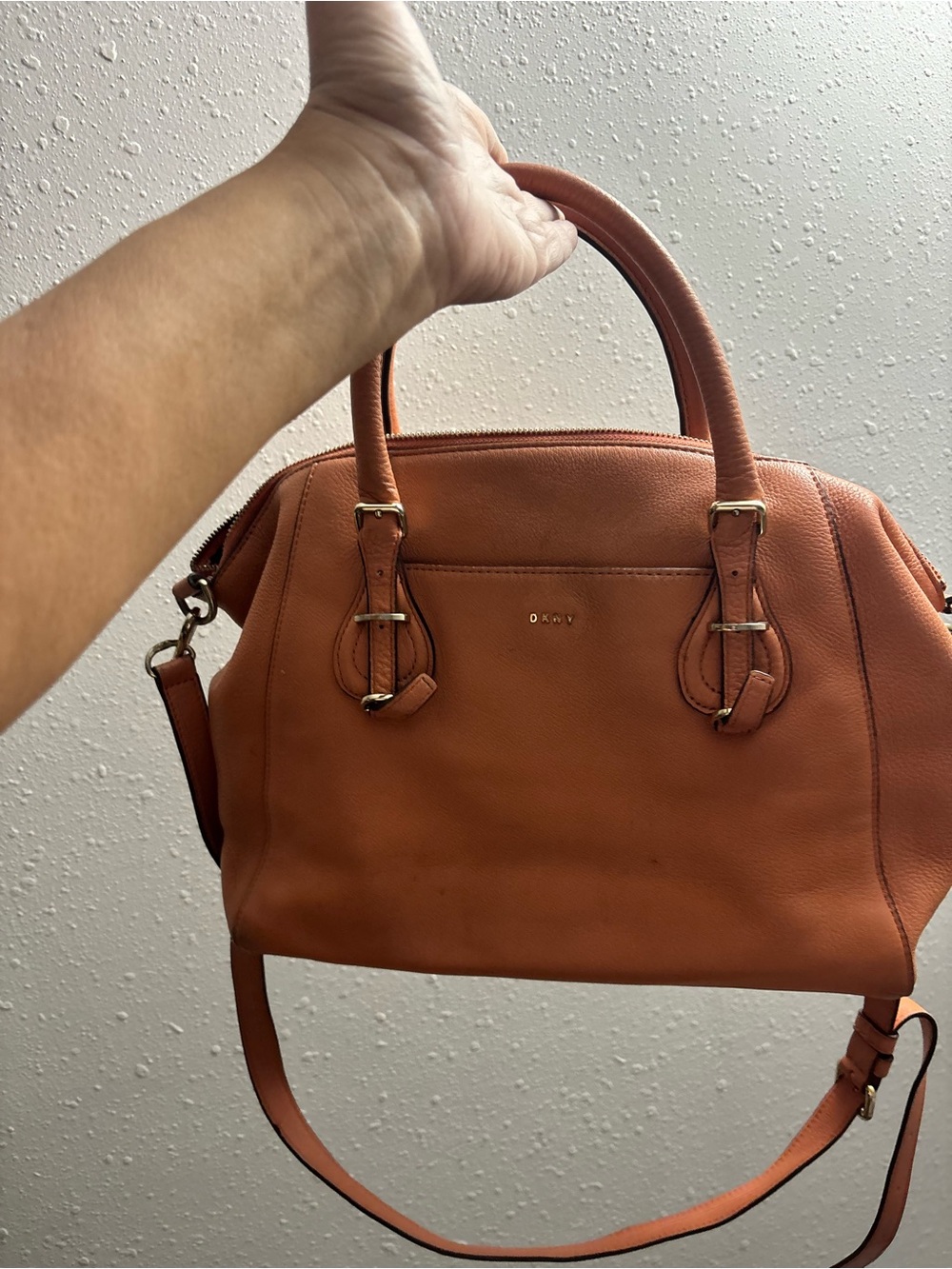 DKNY Burnt Orange Leather Satchel with Detachable Strap